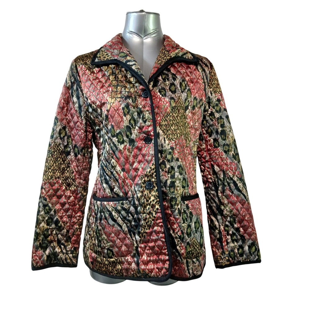 Vintage RAFAEL 90s Satin Quilted Mixed Animal Print Jacket Leopard Zebra Python